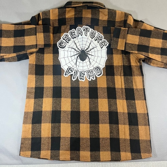 Creature Skateboards Web Yellow & Black Flannel Shirt Creature Fiend Men Medium - Picture 3 of 4